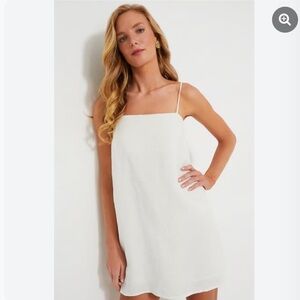 Tuckernuck NWT Lea Linen Dress white strappy bows graduation bridal M